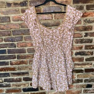 American Eagle Outfitters Pink and Brown Floral Mini Dress
